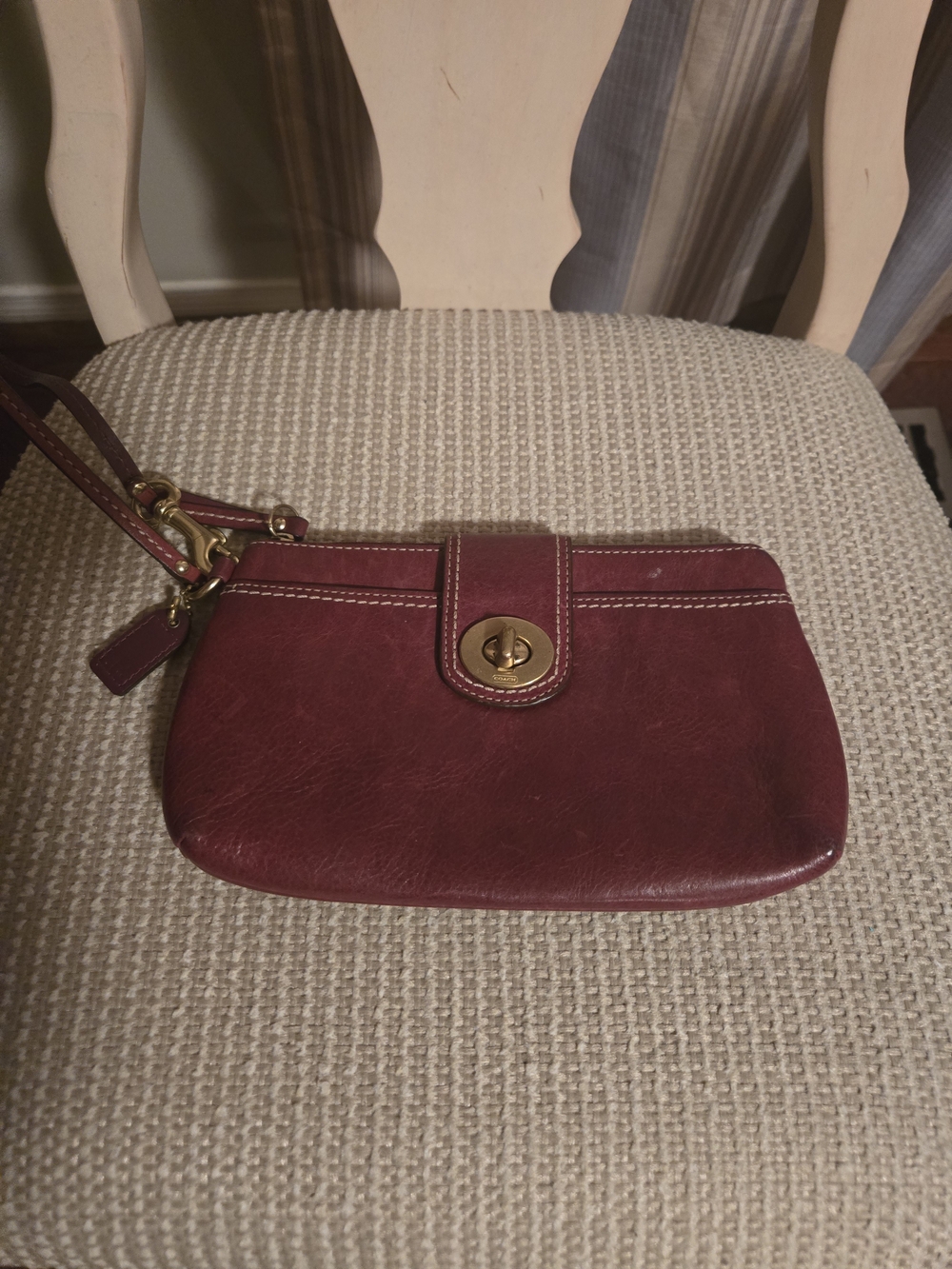 Coach Women's Burgundy Leather Wristlet Clutch